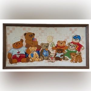 Vintage Sunset Designs Teddy Bears Framed Crewel Framed Needlecraft Cross Stitch